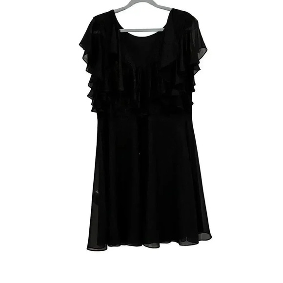 Halston cocktail dress ruffled black with sparkles mini size 14 - Picture 1 of 5